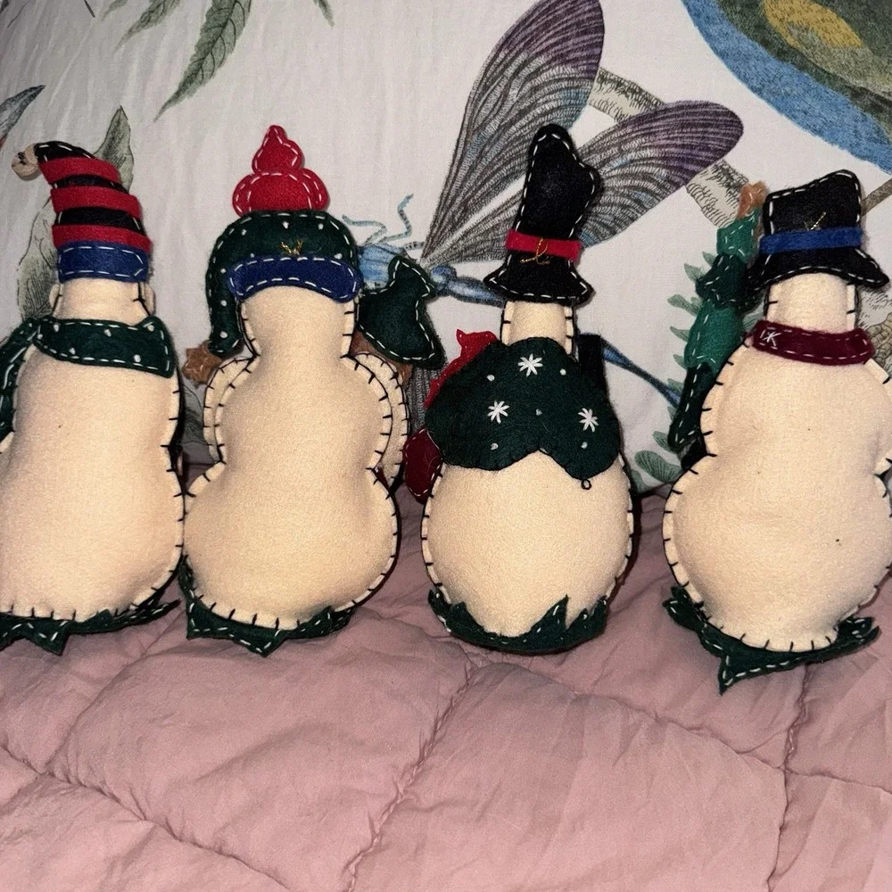 Handmade Stitched Snowmen Family Quilted Unique Patchwork Folk Christmas